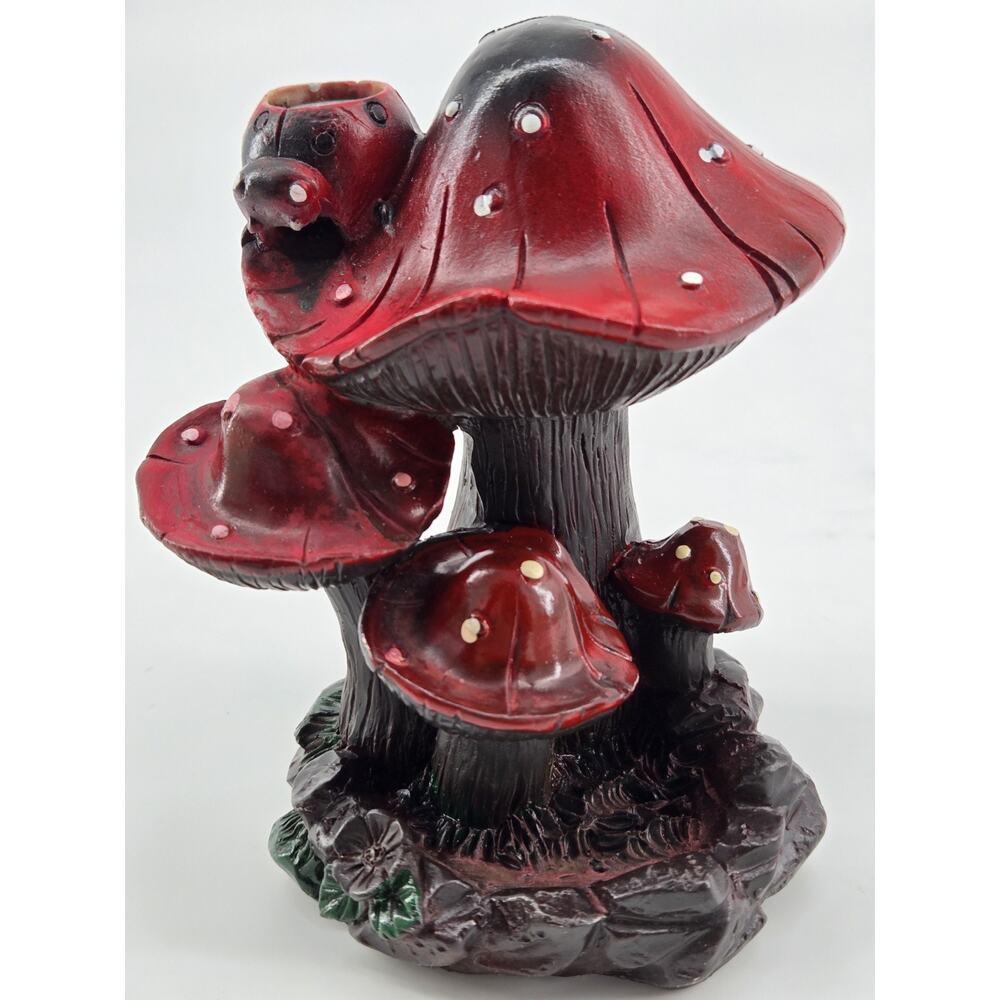 Cottagecore Boho Fairy Red Mushroom Polyresin Backflow Cone Incense Burner 5.5"